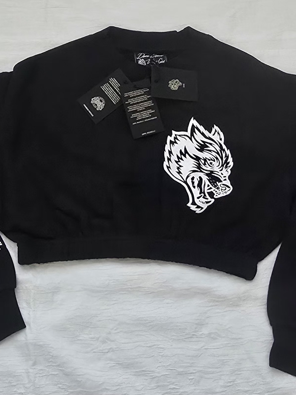 Darc Sport Black Cropped Sweater with White Wolf Graphic